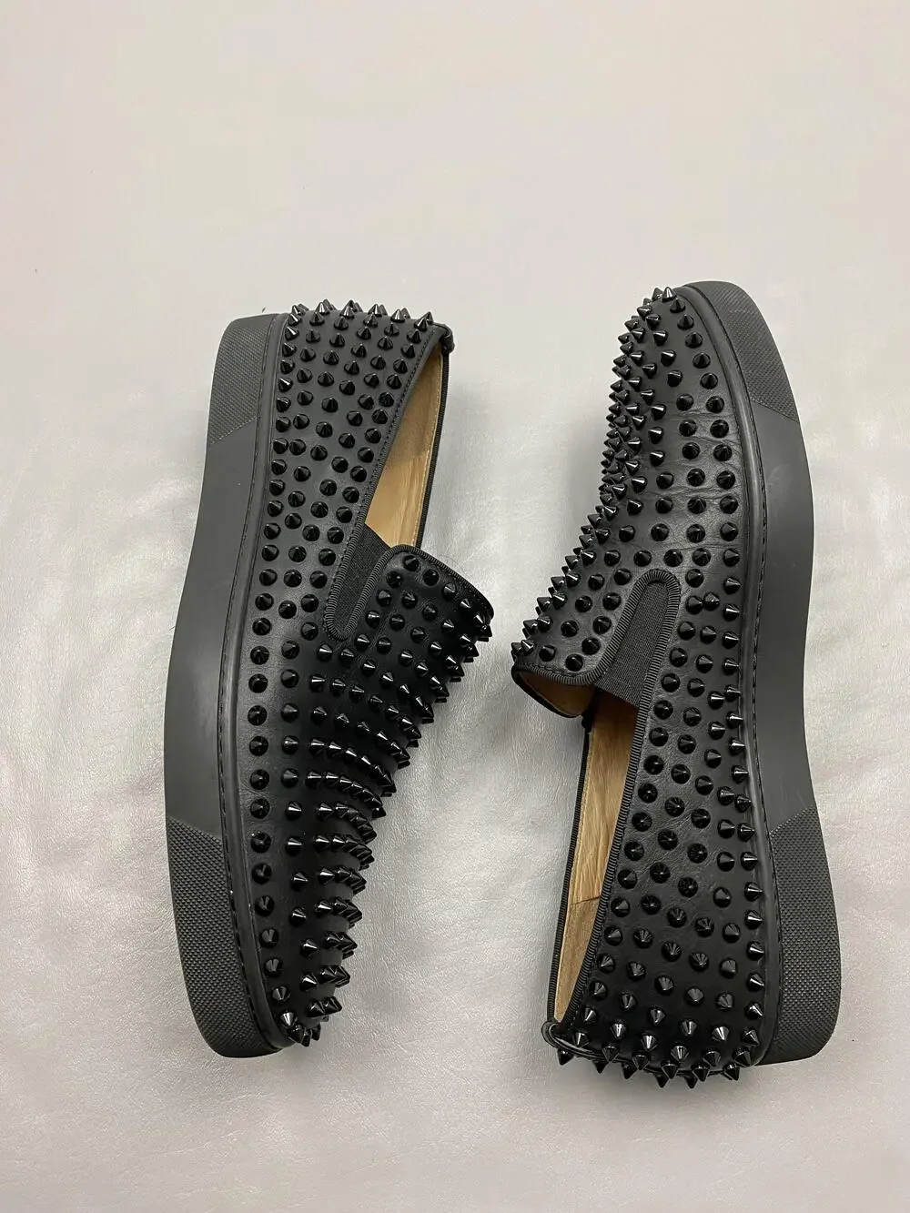 Christian Louboutin Roller-Boat Shoes Mens 13 EU 46 Black Leather Spiked Casual